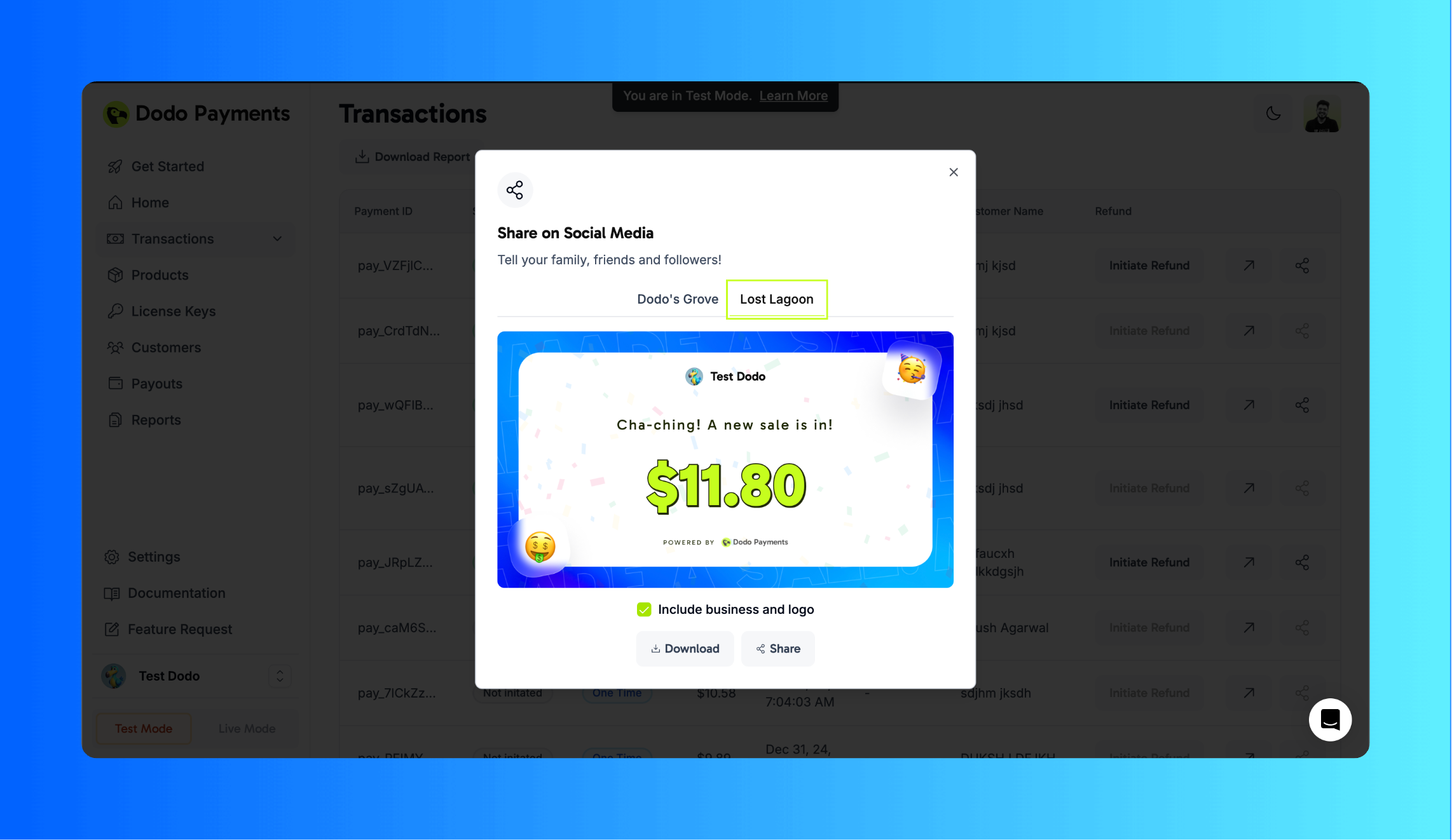 Teilen der Transaktionsfunktion