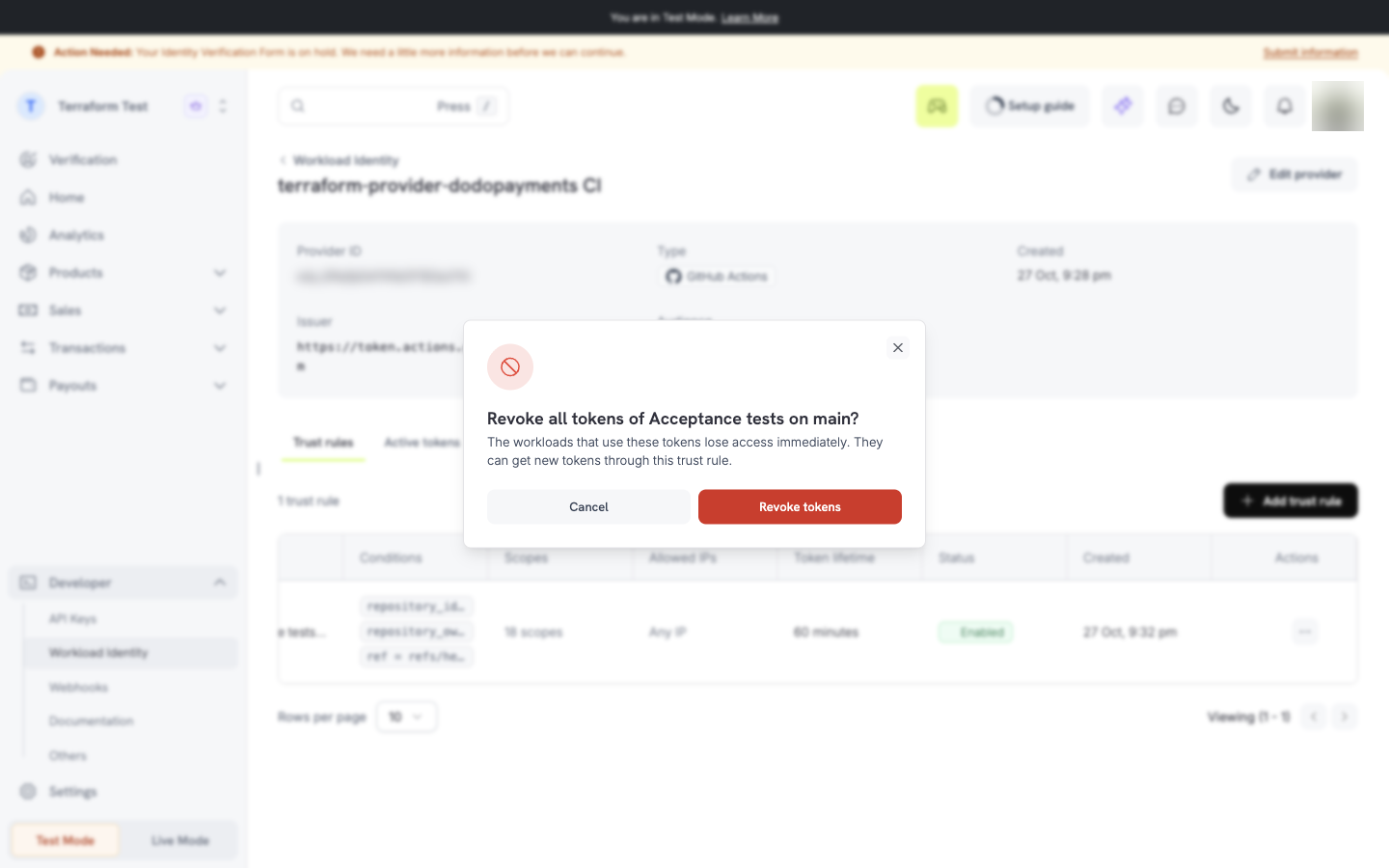 Confirmation dialog to revoke all active tokens of a mapping