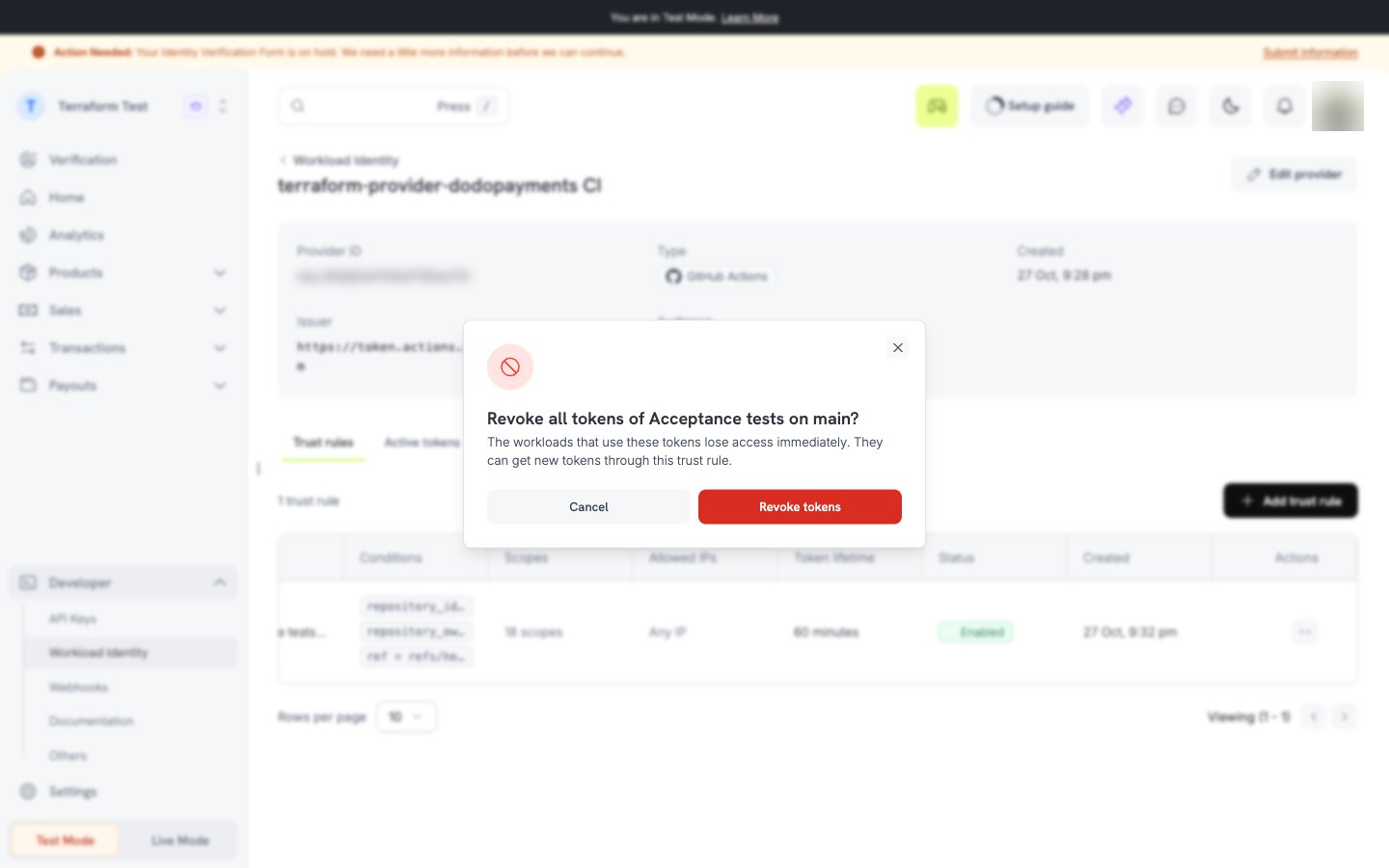 Confirmation dialog to revoke all active tokens of a mapping