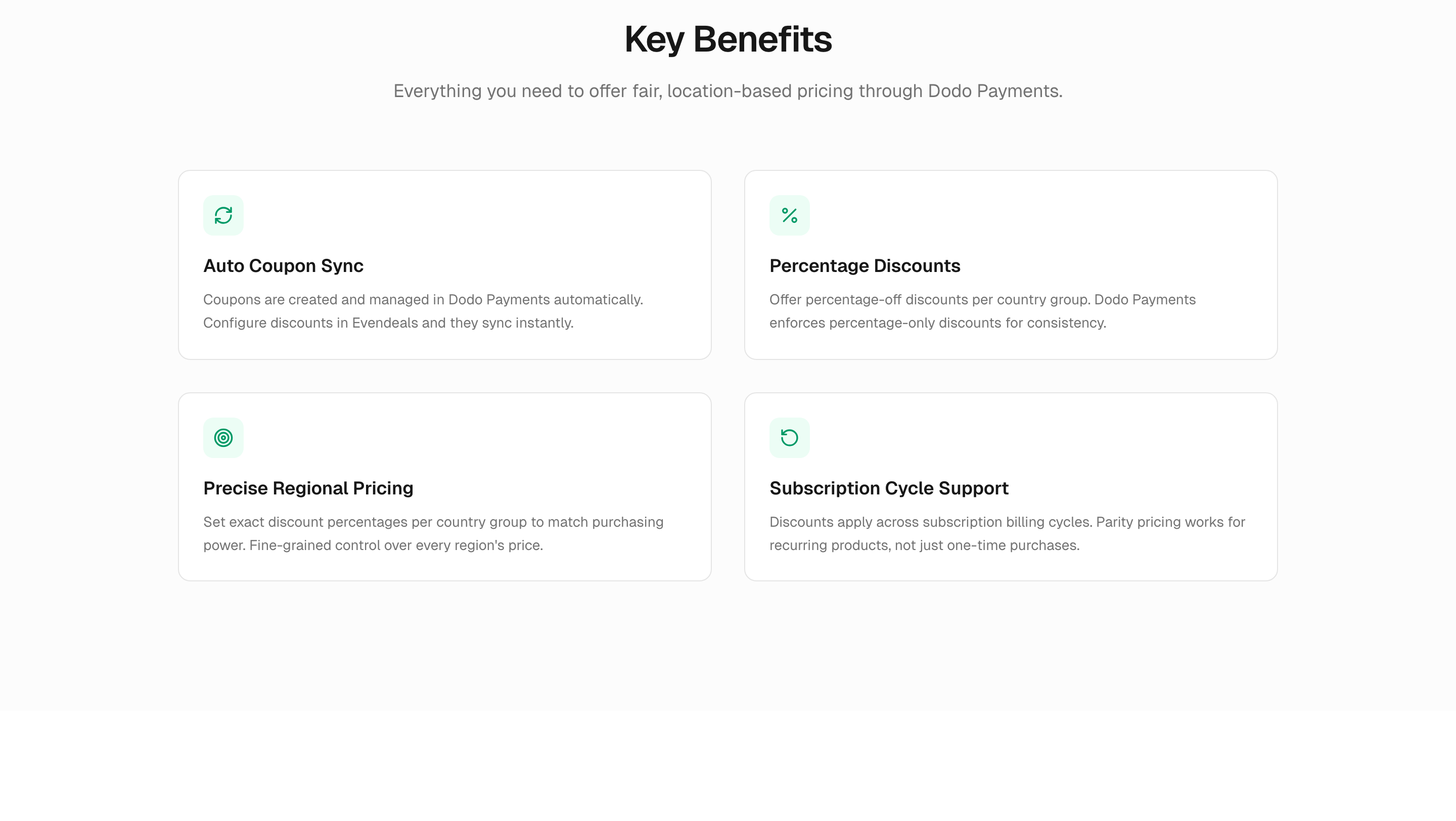 Evendeals key features for Dodo Payments integration