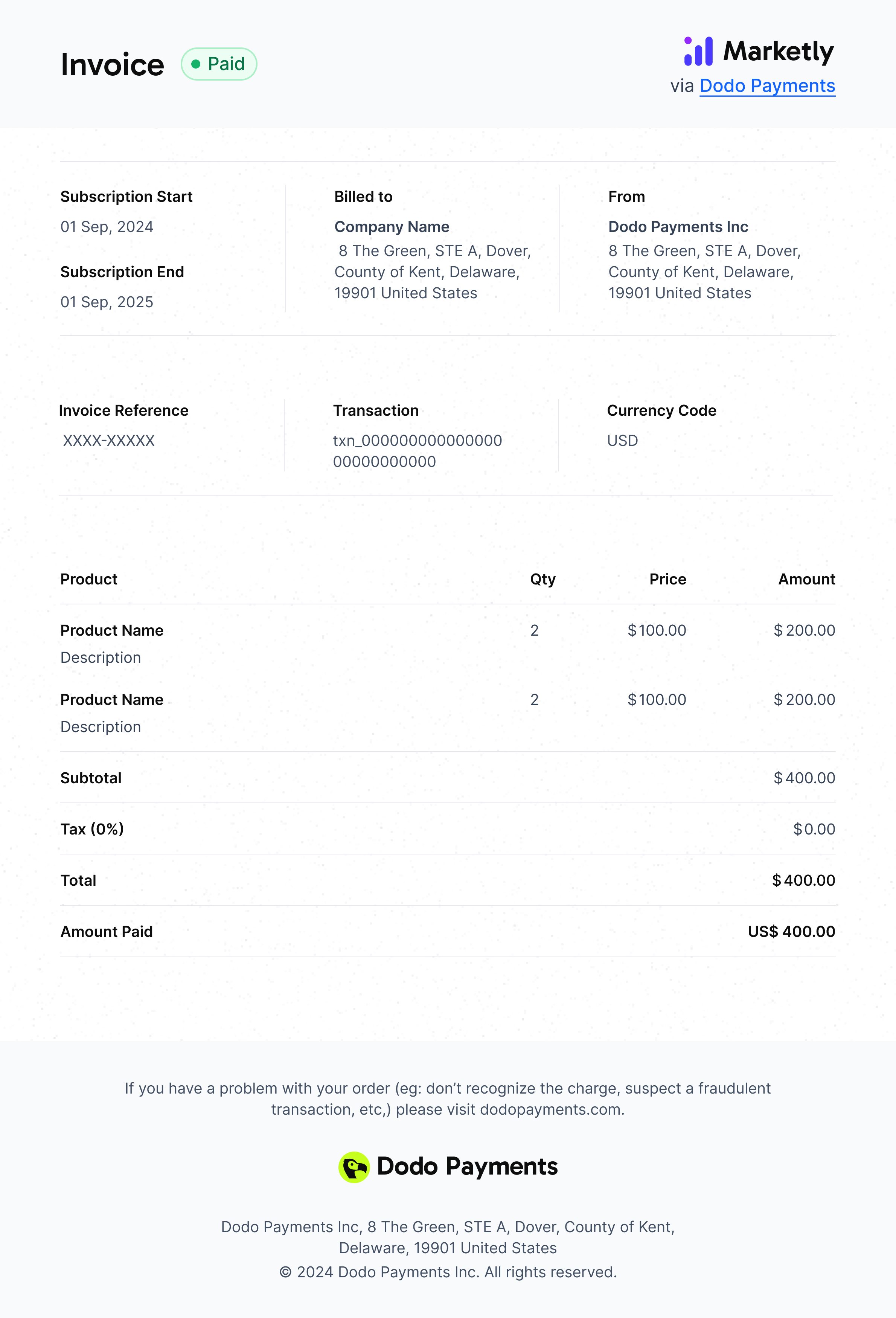 Invoice template example