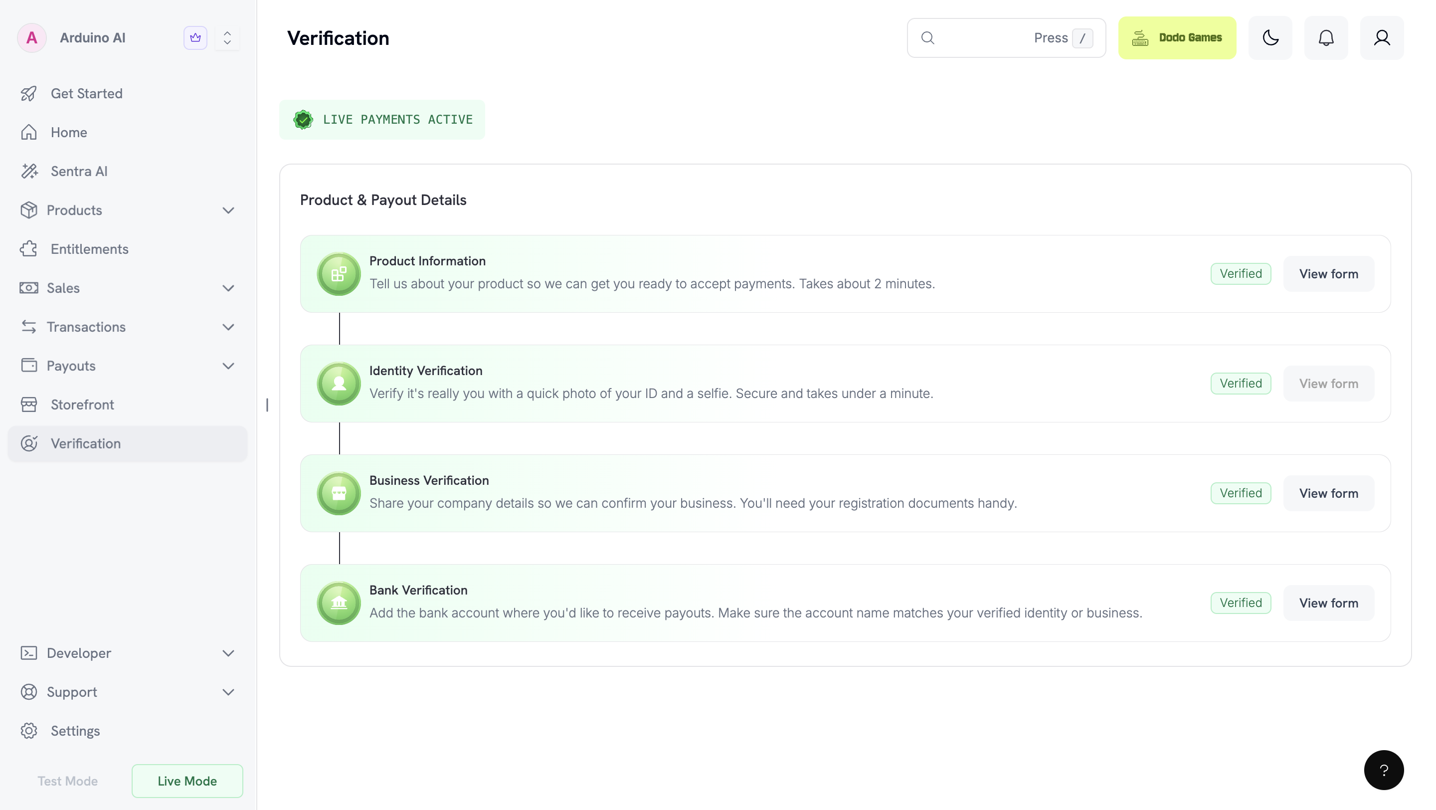 계정 인증 - Dodo Payments Documentation