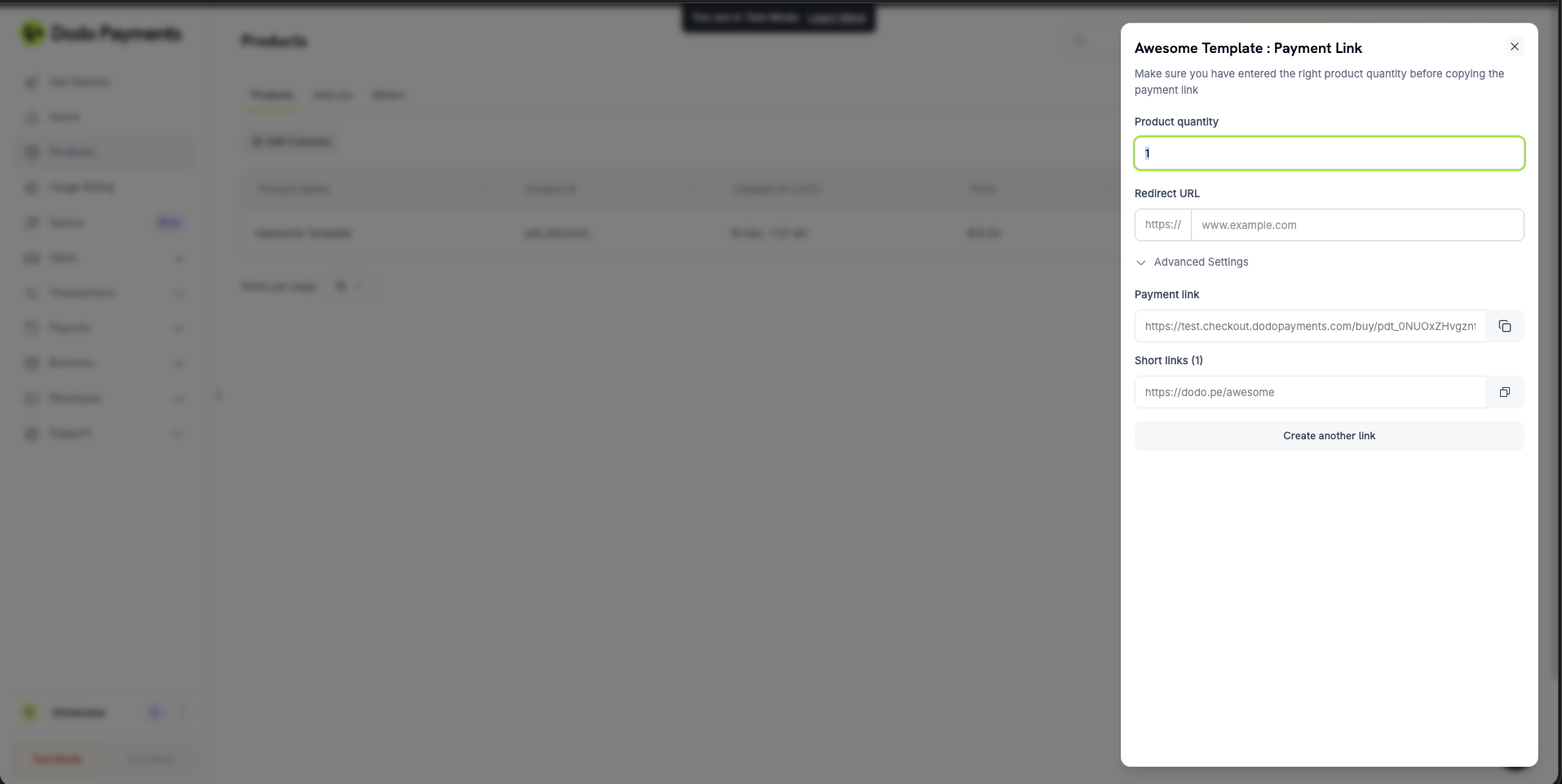 Short links feature for payment URLs