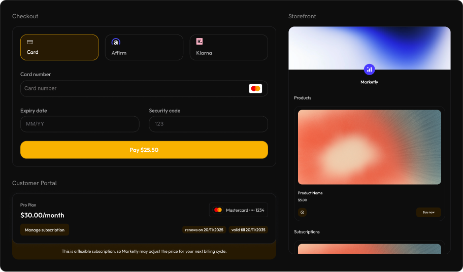 Bumblebee theme in dark mode showing checkout with gold accents