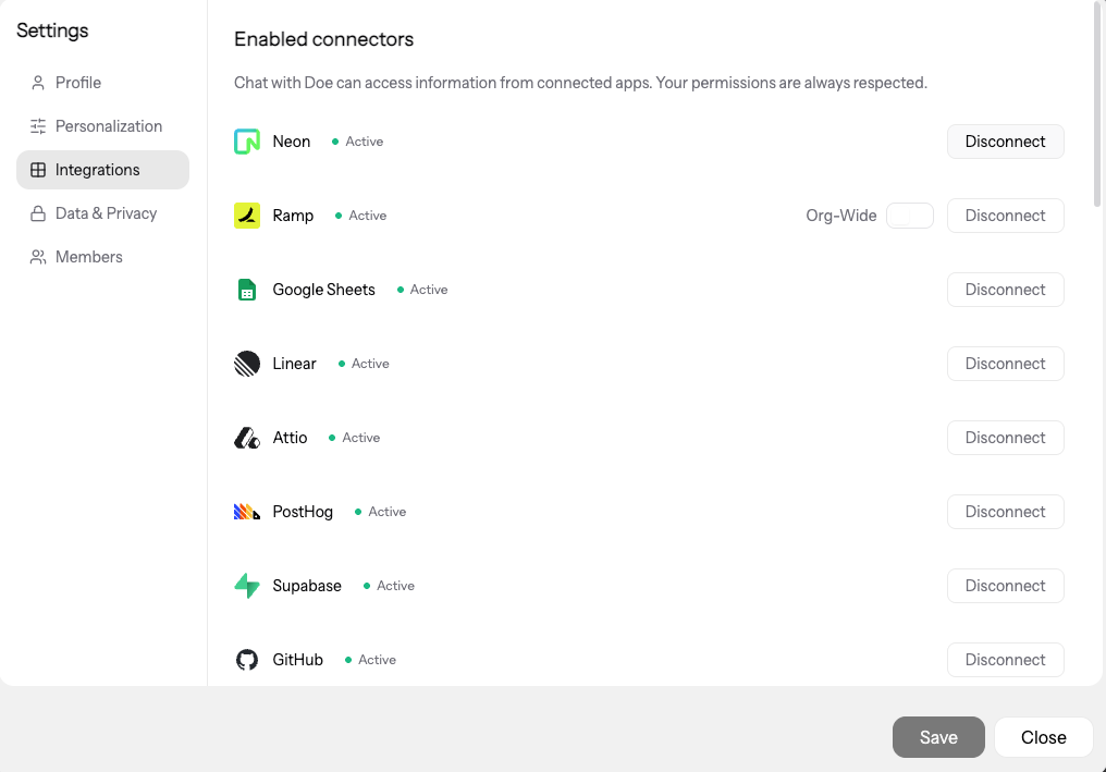 Disconnecting a service from Doe