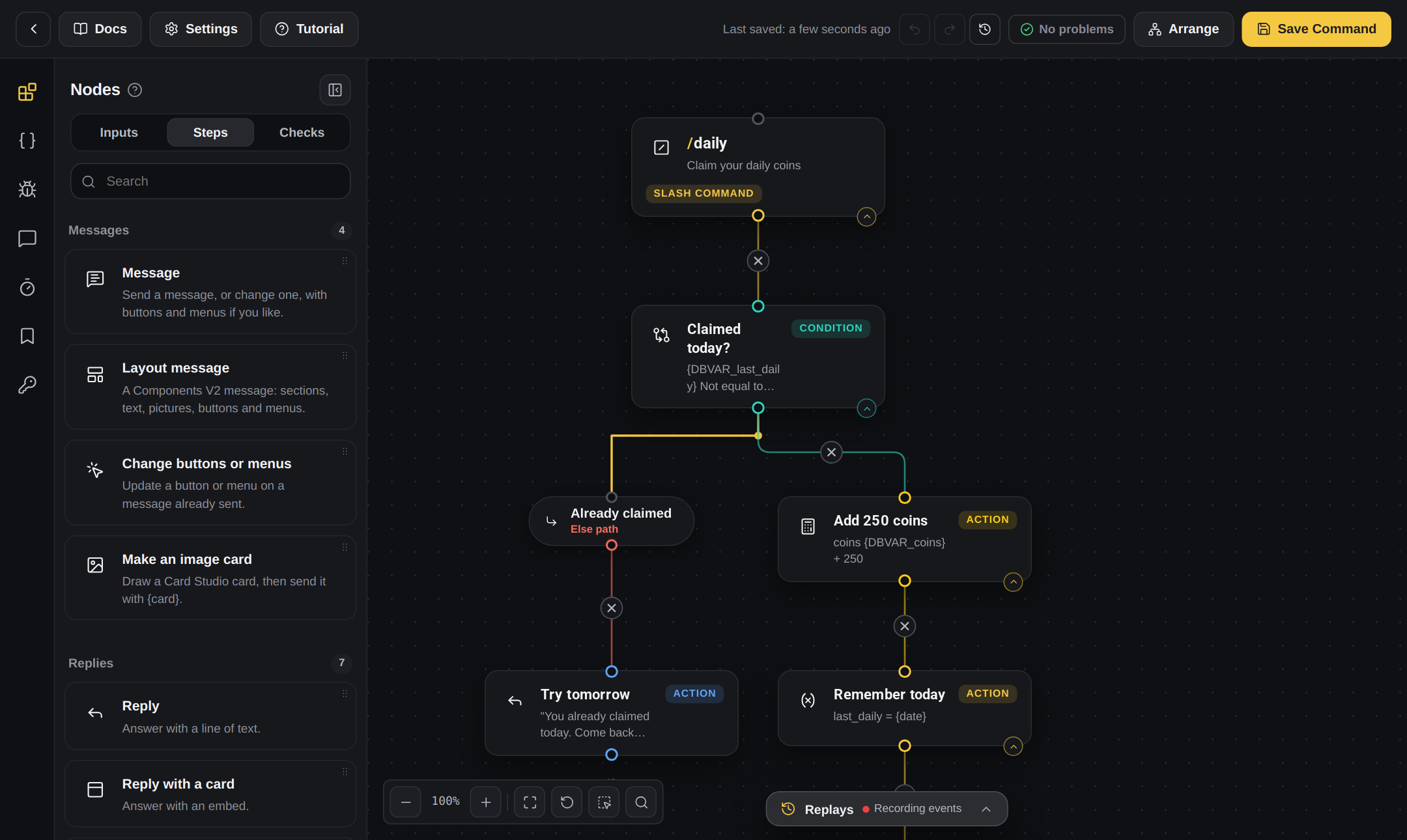 The DogeBot command builder with blocks connected on the board