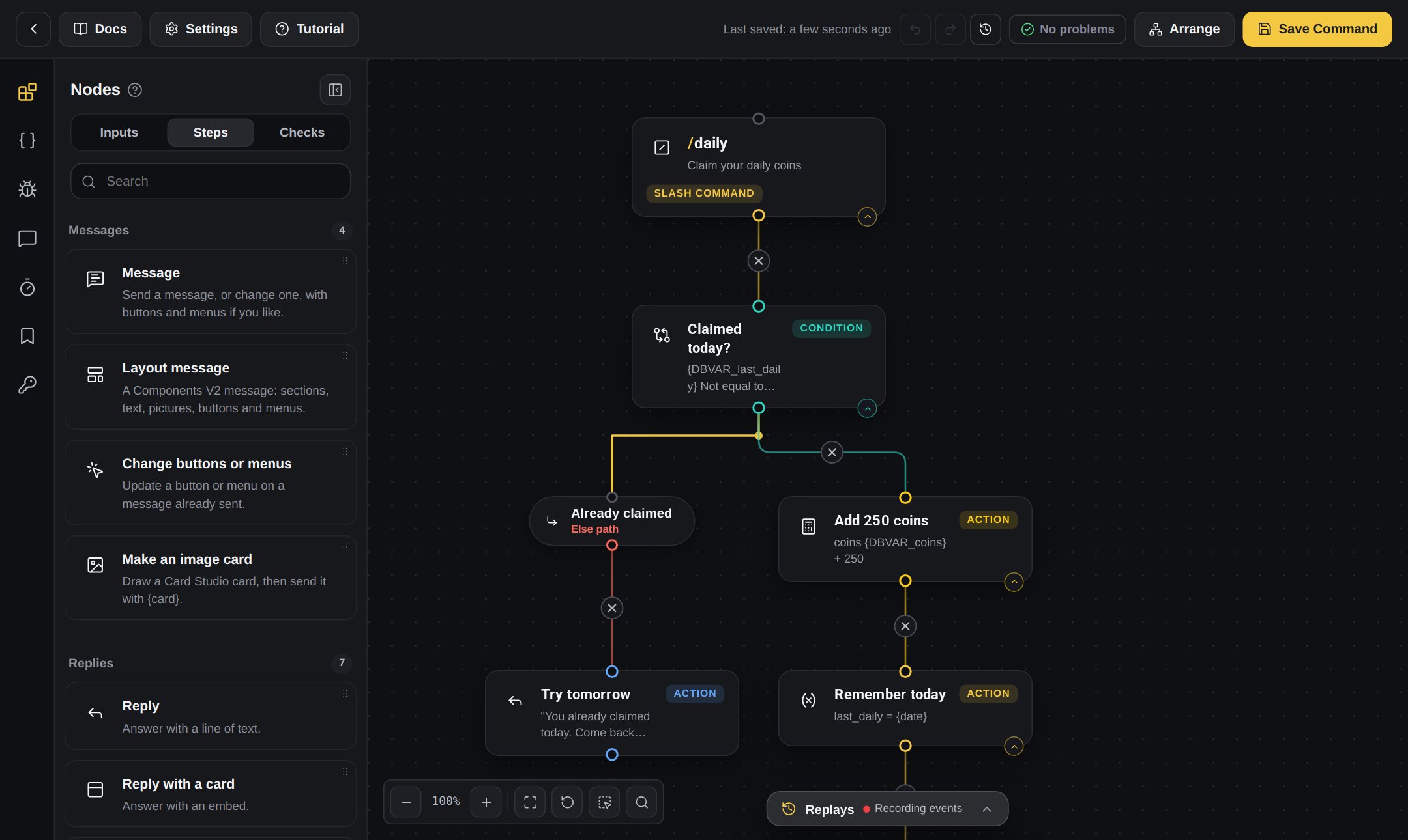 The DogeBot command builder with blocks connected on the board