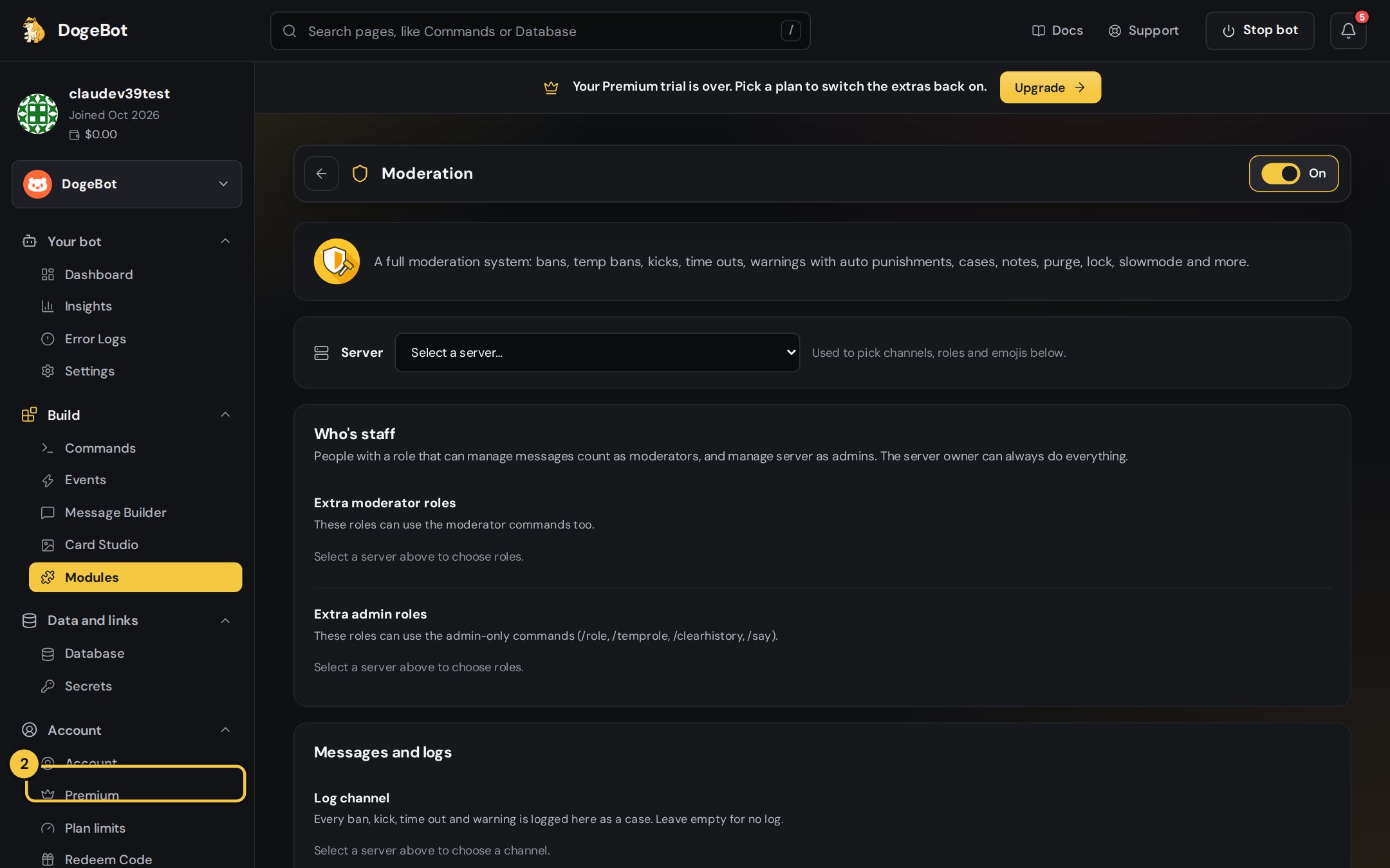 Moderation settings