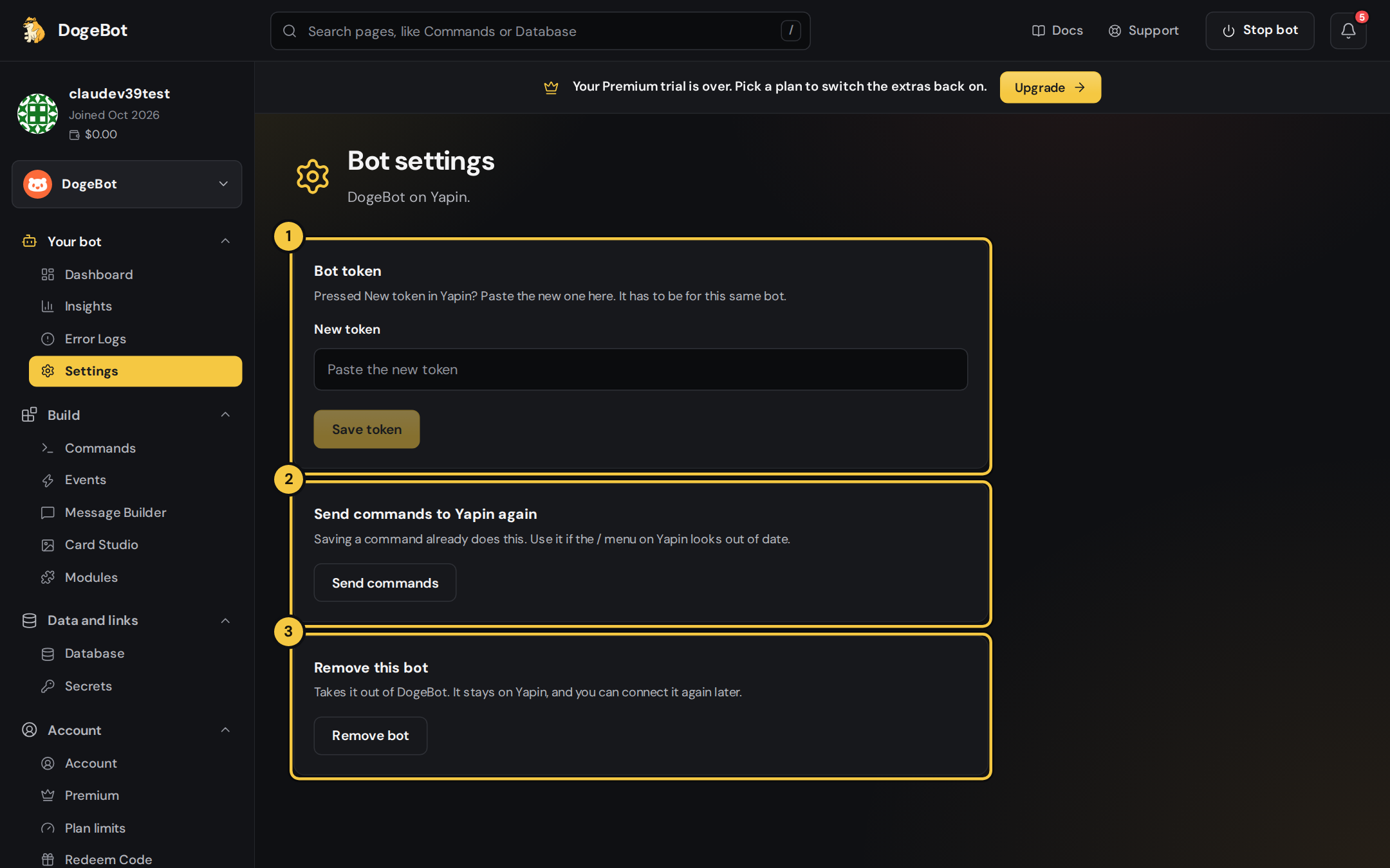 Yapin bot settings