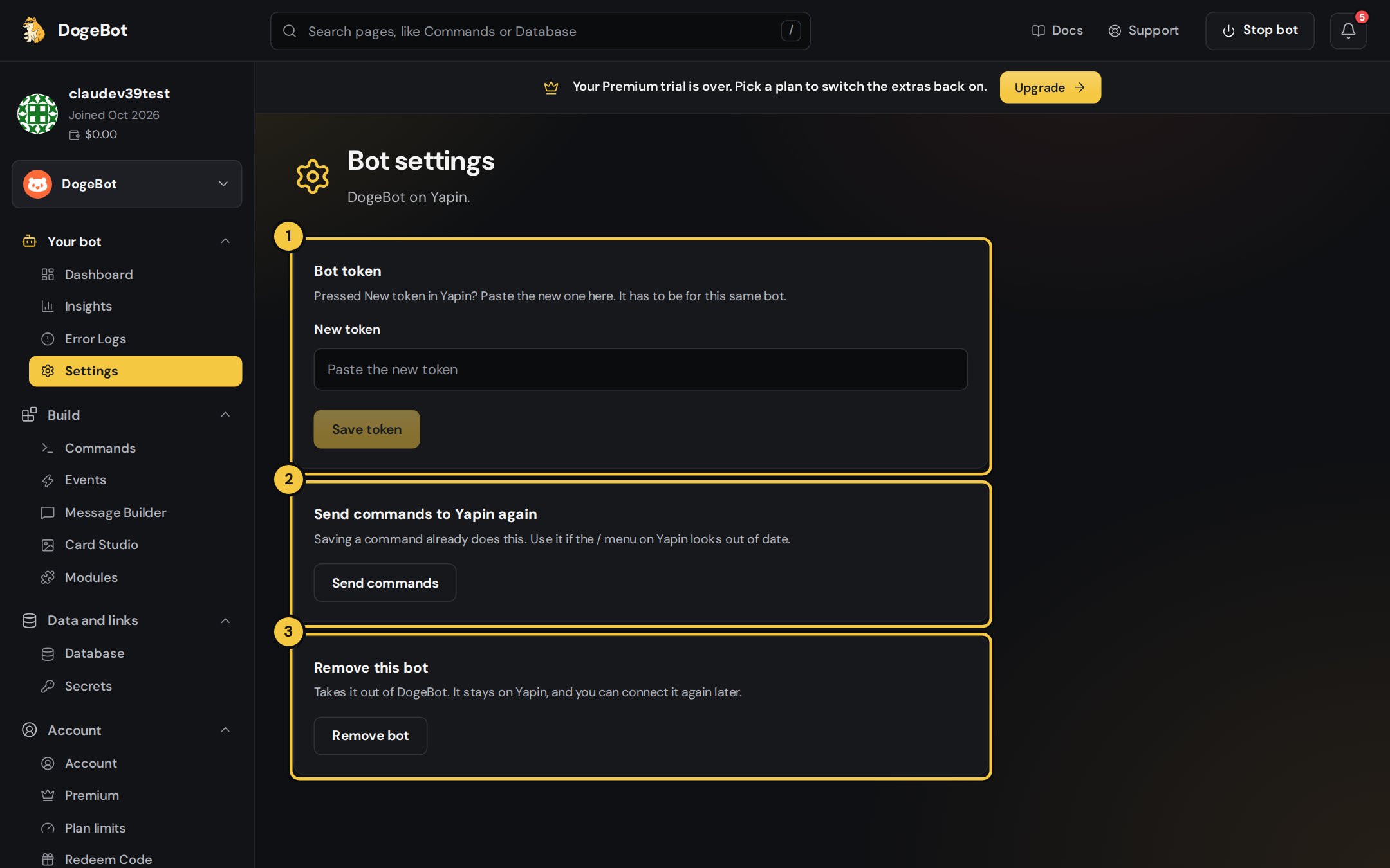 Yapin bot settings