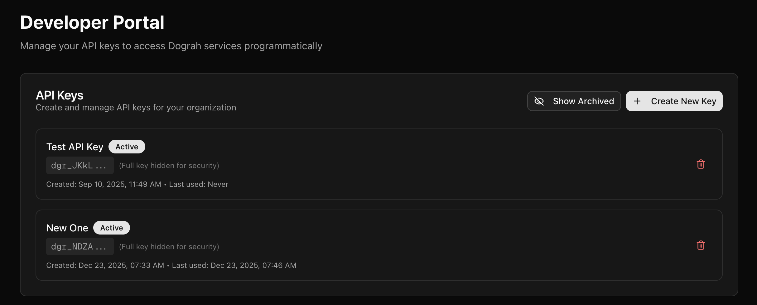 Create a new API Key