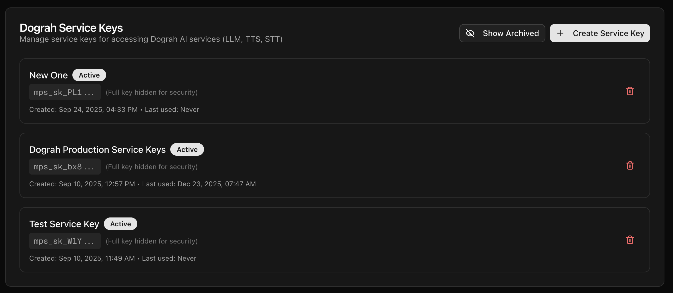 Create a new Service Key