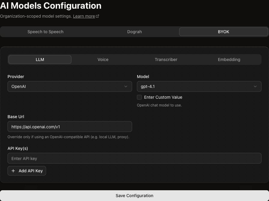 BYOK model configuration
