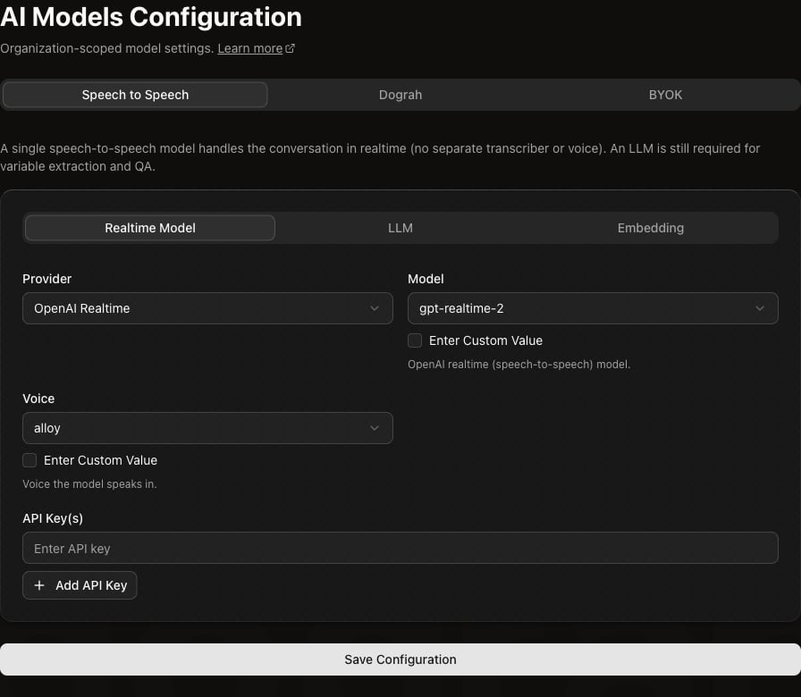 Speech to Speech model configuration