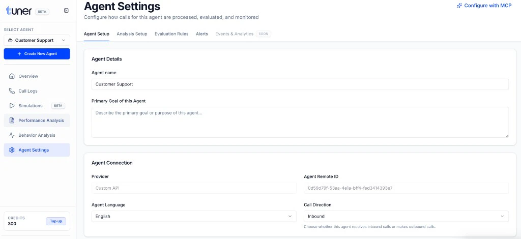 Tuner Agent Settings showing Agent Remote ID