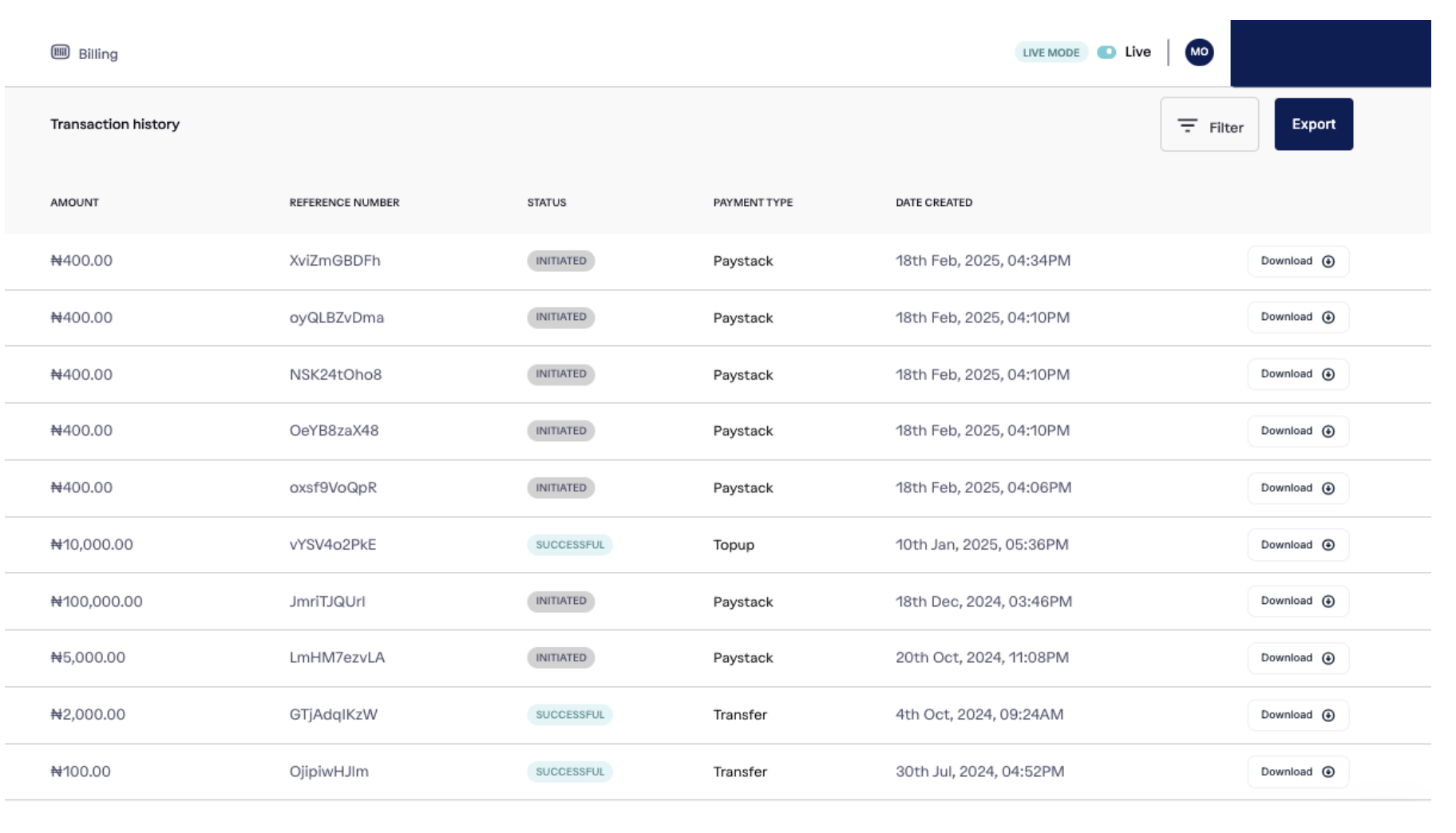 Transaction History