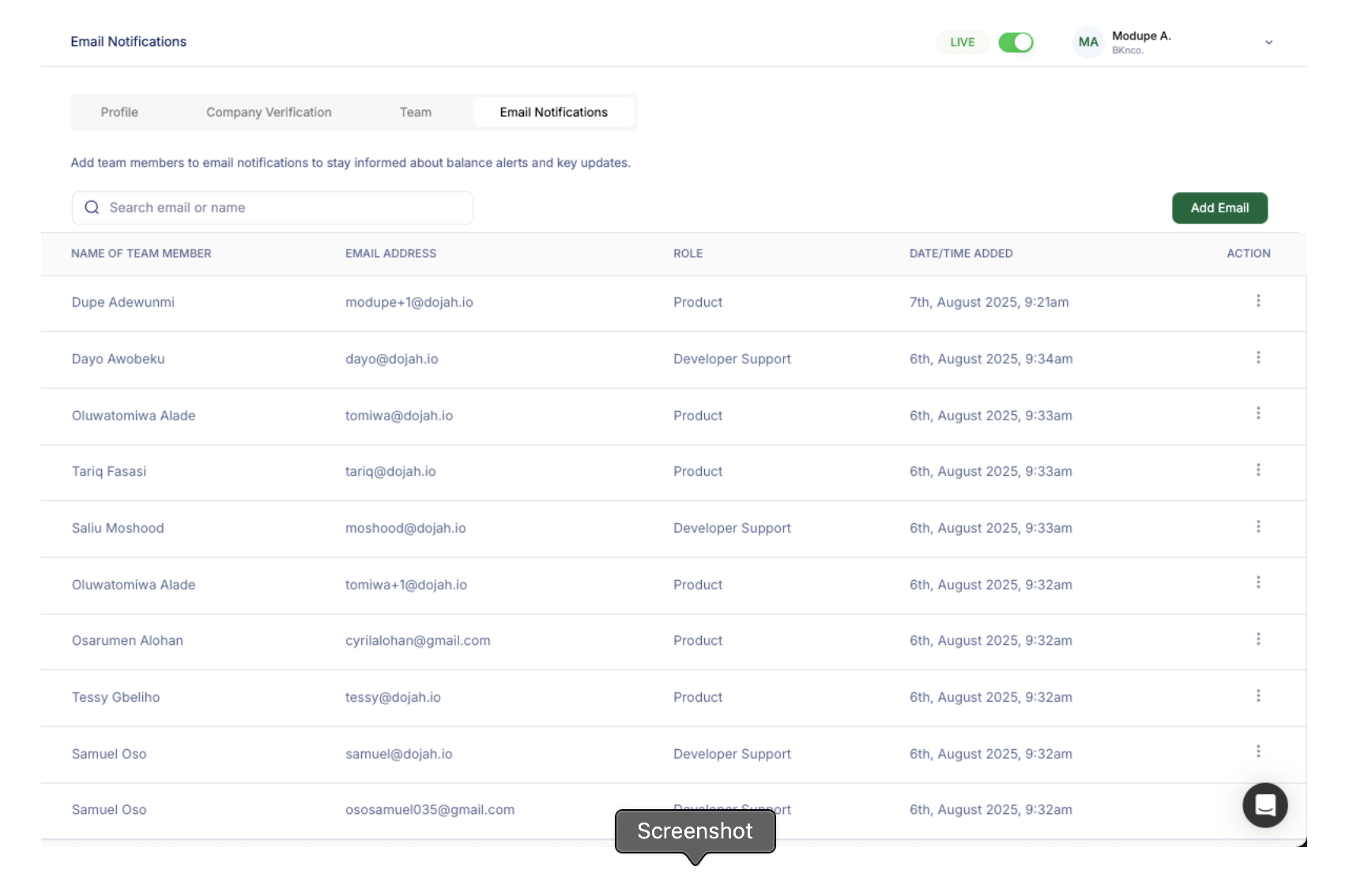 Email notification settings