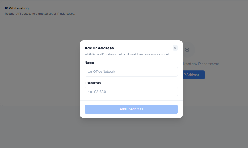 Add IP Address dialog with Name and IP address fields