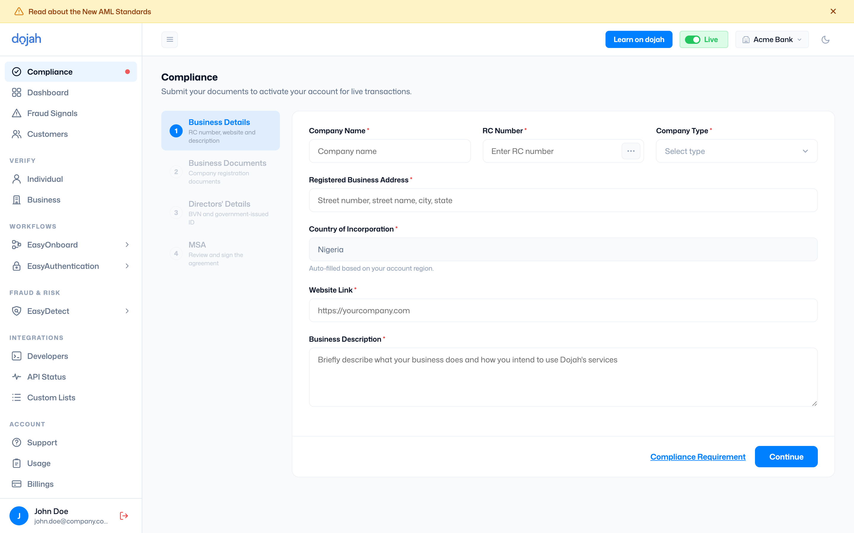 Compliance Step 1 — Business Details