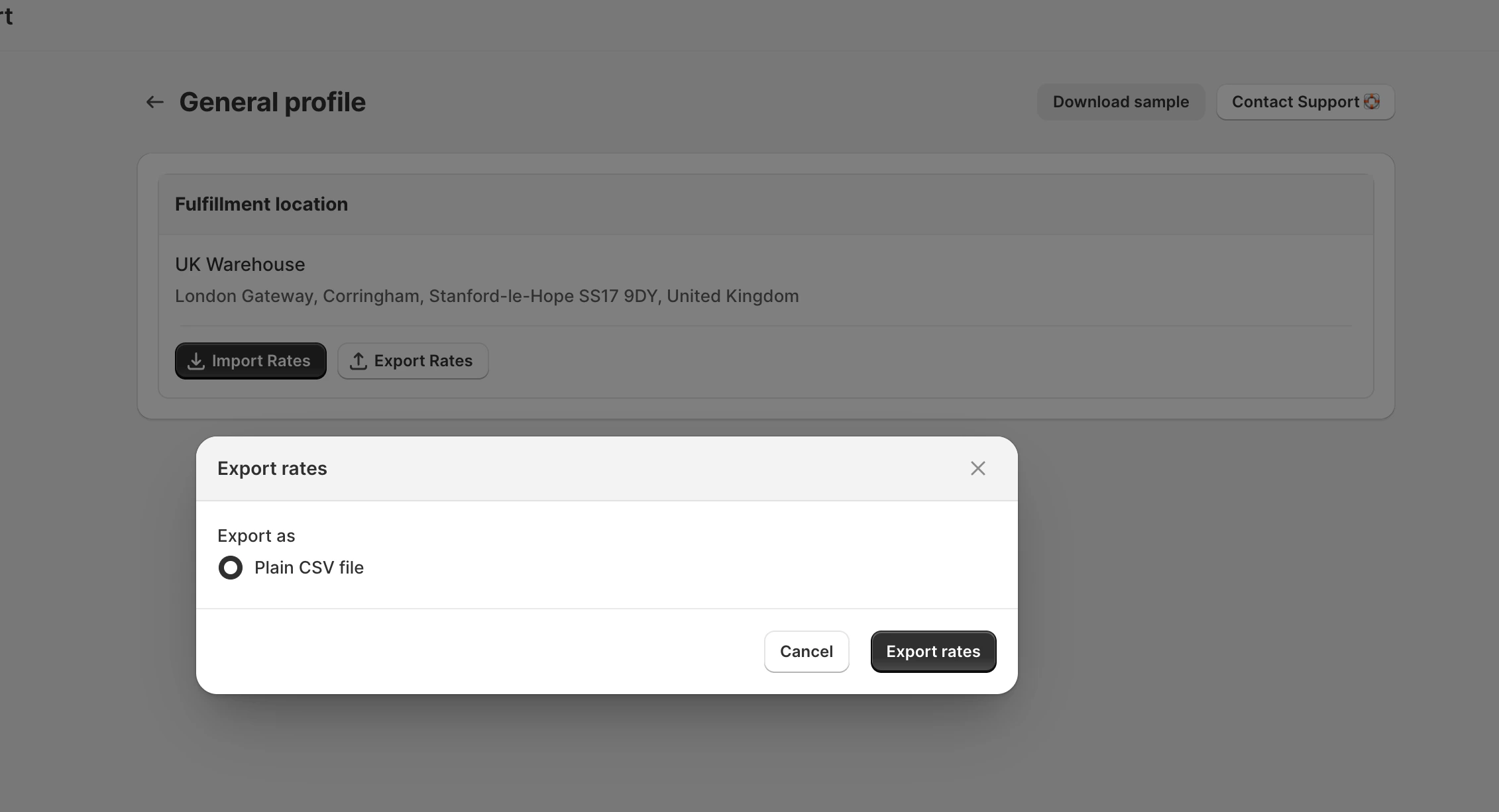 Export popup
