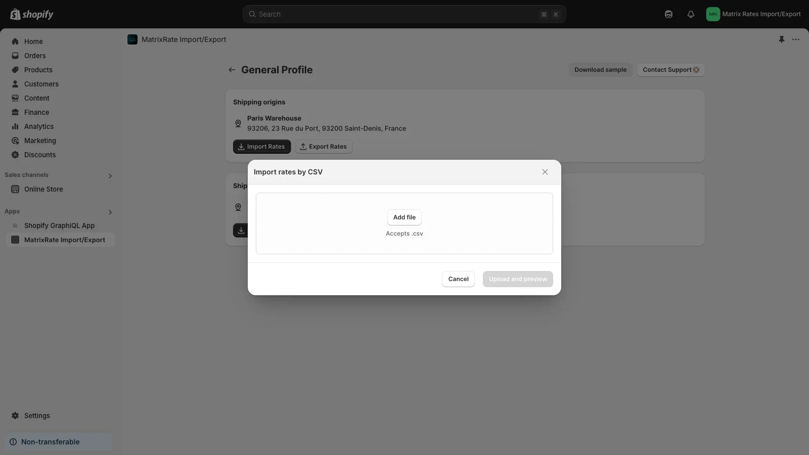 Import screen showing the file picker