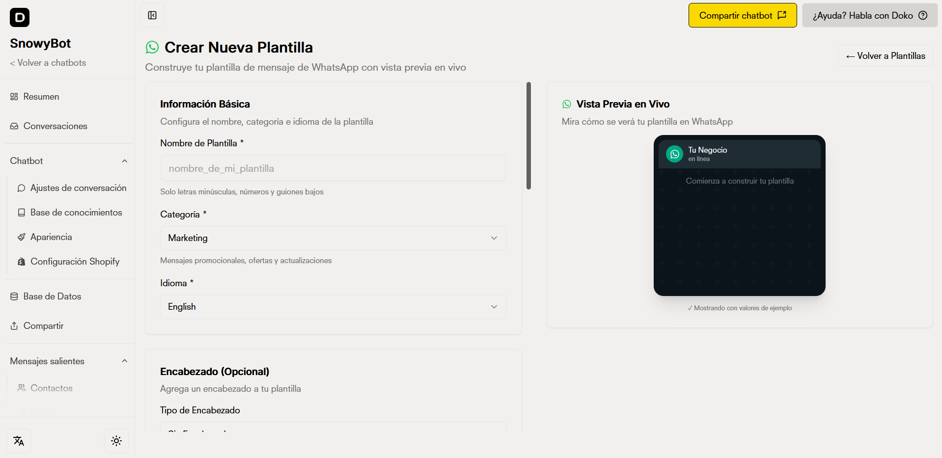 Formulario de creación