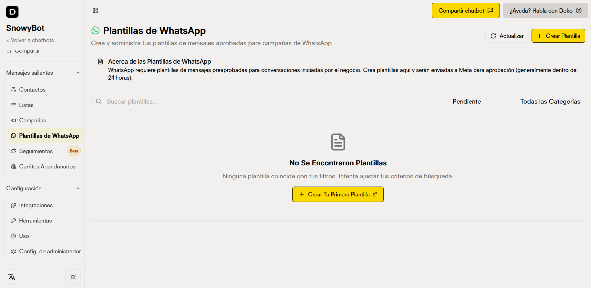 Vista principal de plantillas