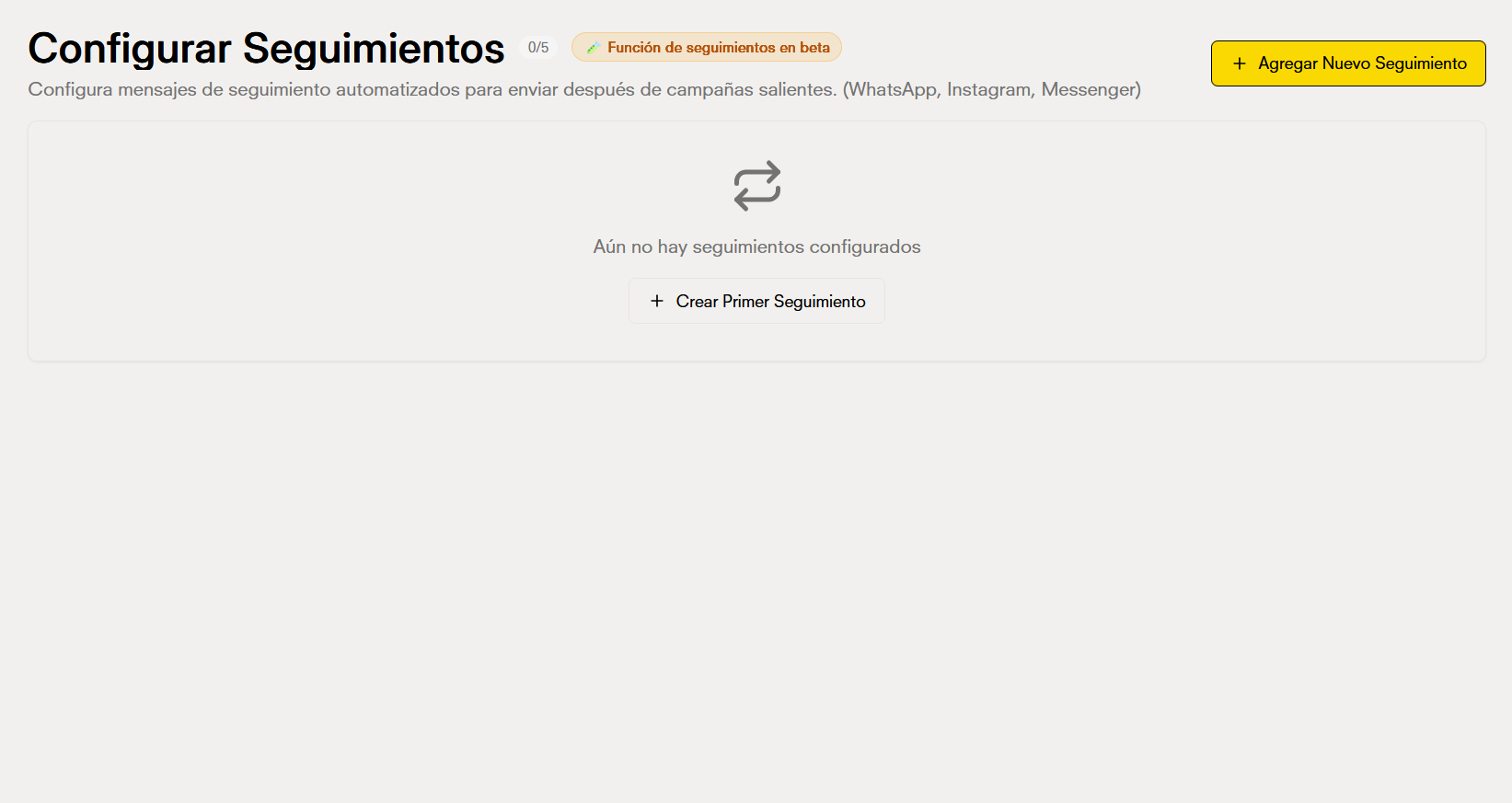 Vista principal de seguimientos