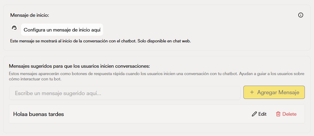 Mensaje de bienvenida