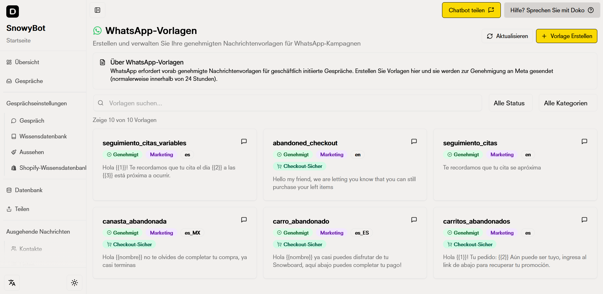 Hauptansicht der Vorlagen