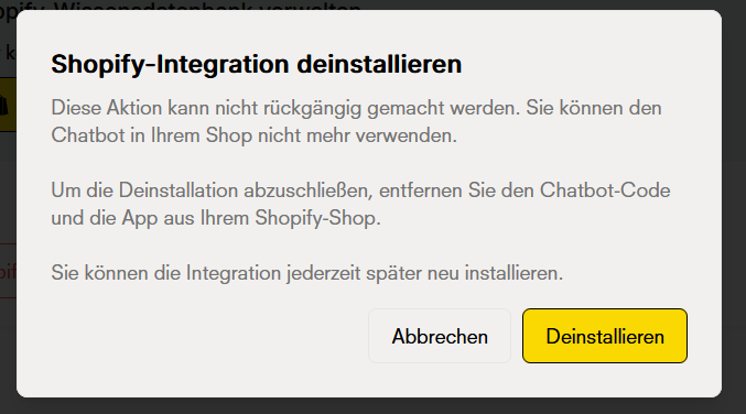 Shopify-Integration deinstallieren
