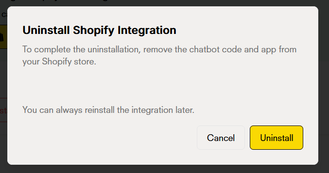 Uninstall Shopify integration