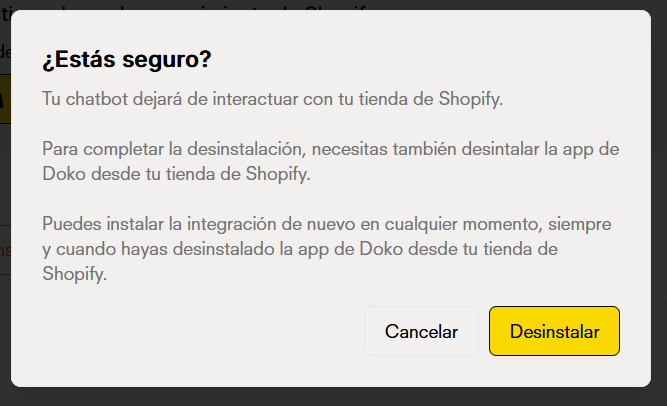 Desinstalar integración de Shopify
