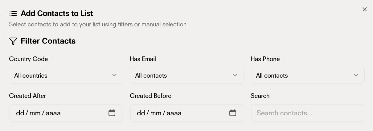 Filter contacts for list
