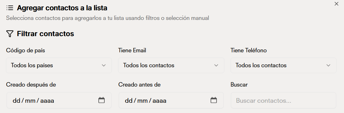 Filtrar contactos para lista