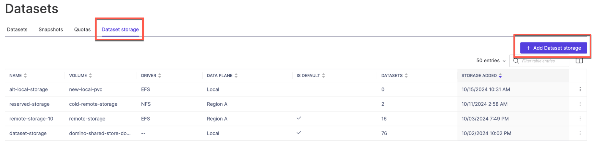 Register or Add Dataset Storage