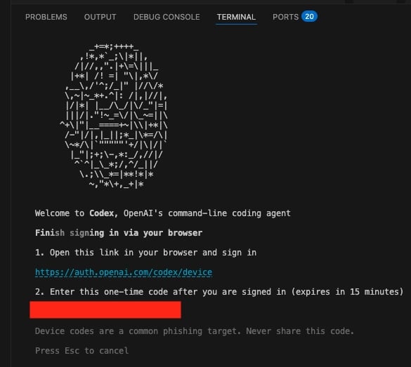 Open the authentication URL in your browser and enter the one-time device code