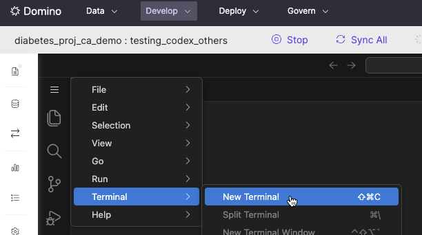 Open a new terminal from the menu bar