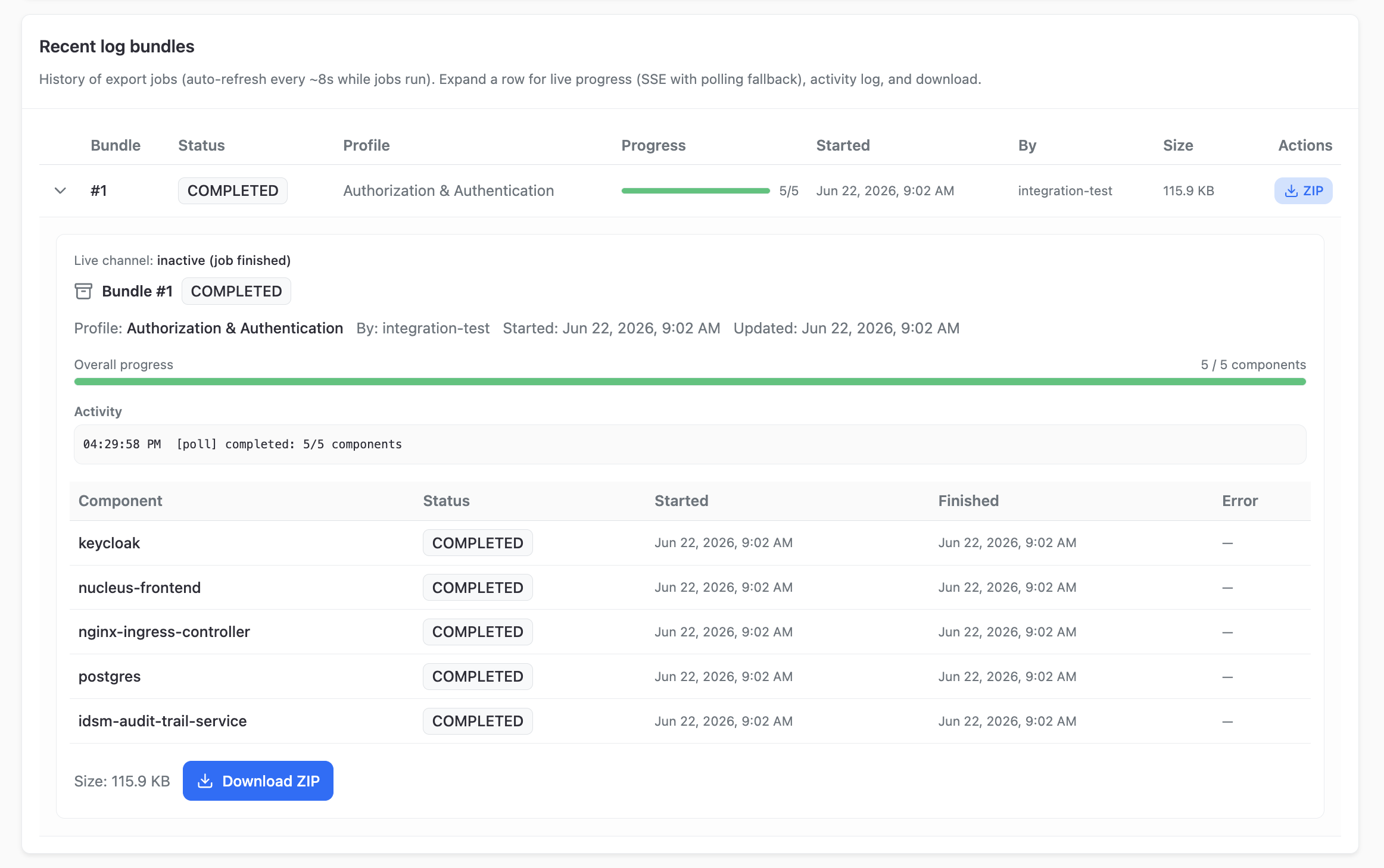 Toolkit Recent log bundles