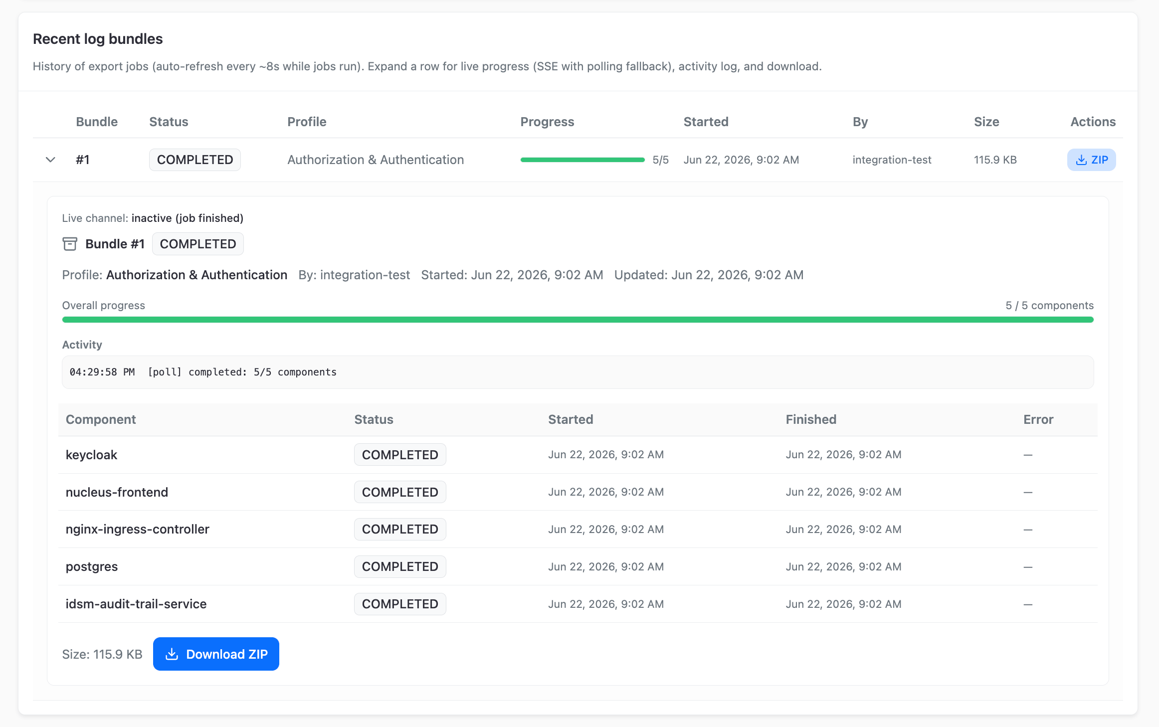 Toolkit Recent log bundles