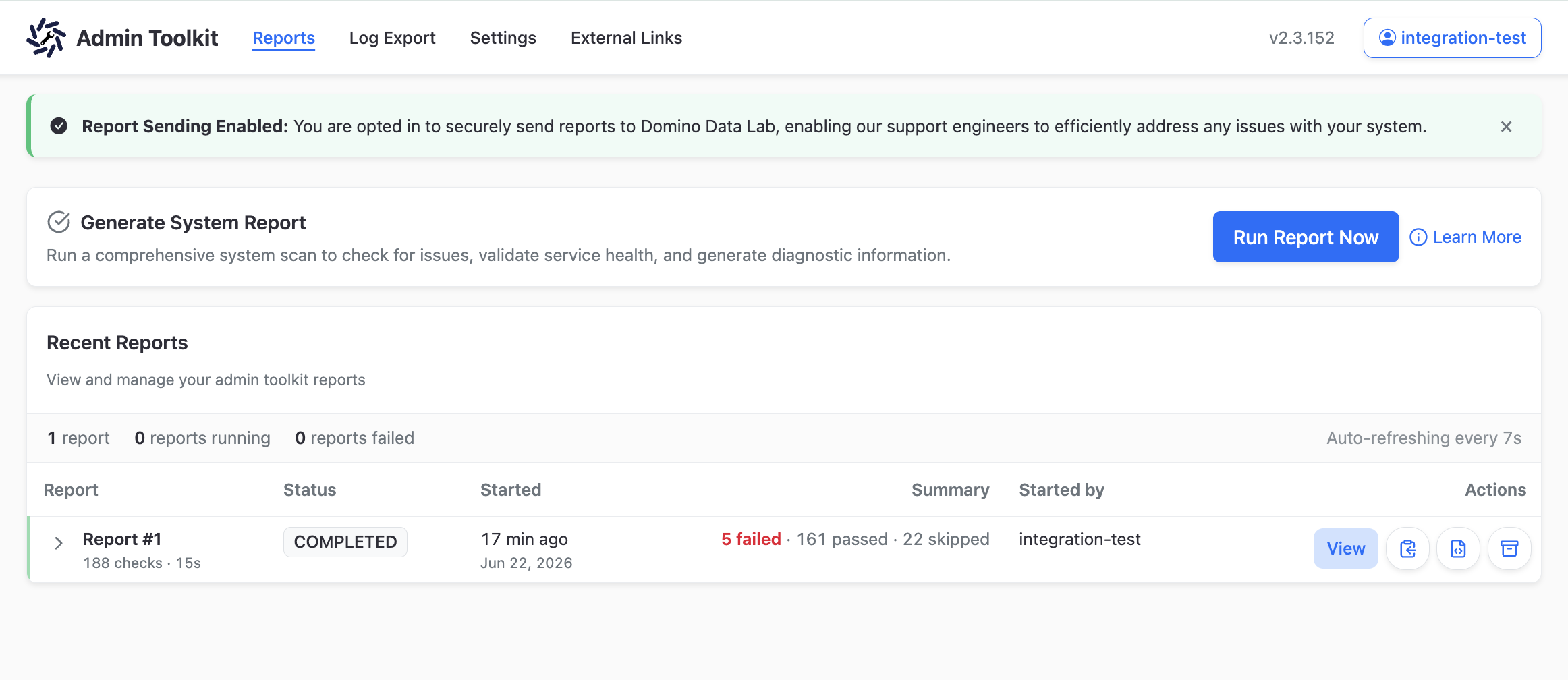 Toolkit Reports page