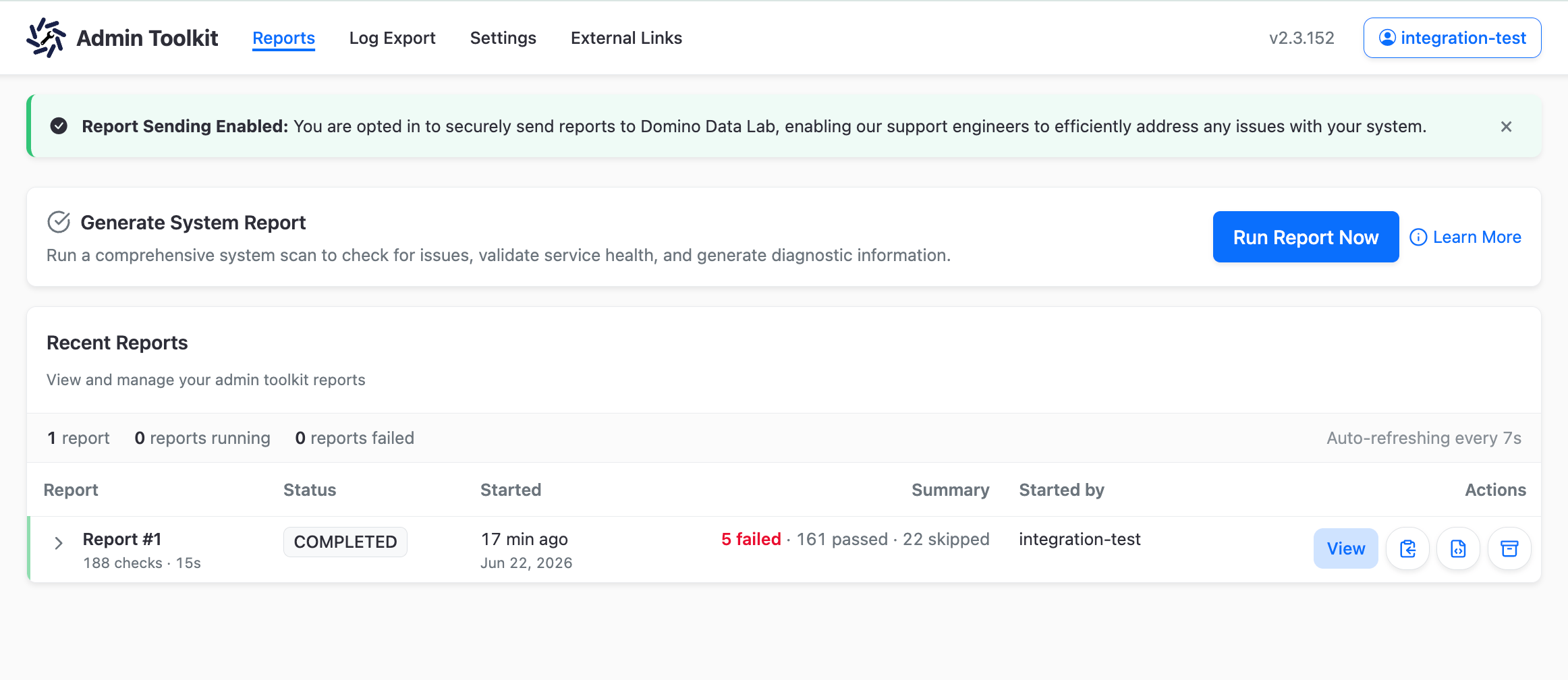 Toolkit Reports page