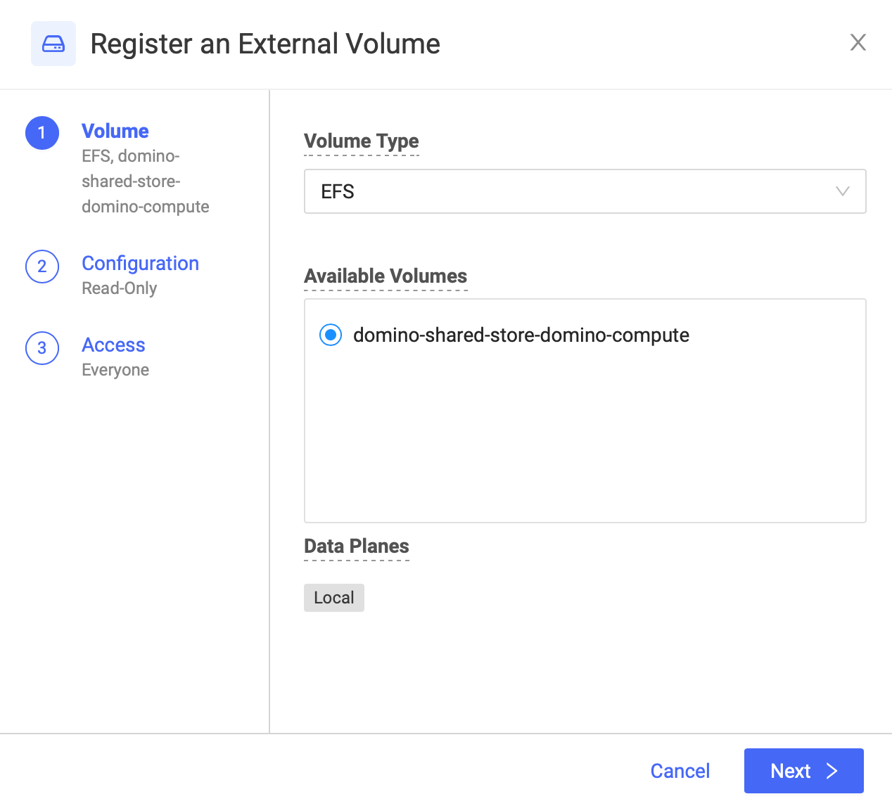 Register an External Data Volume