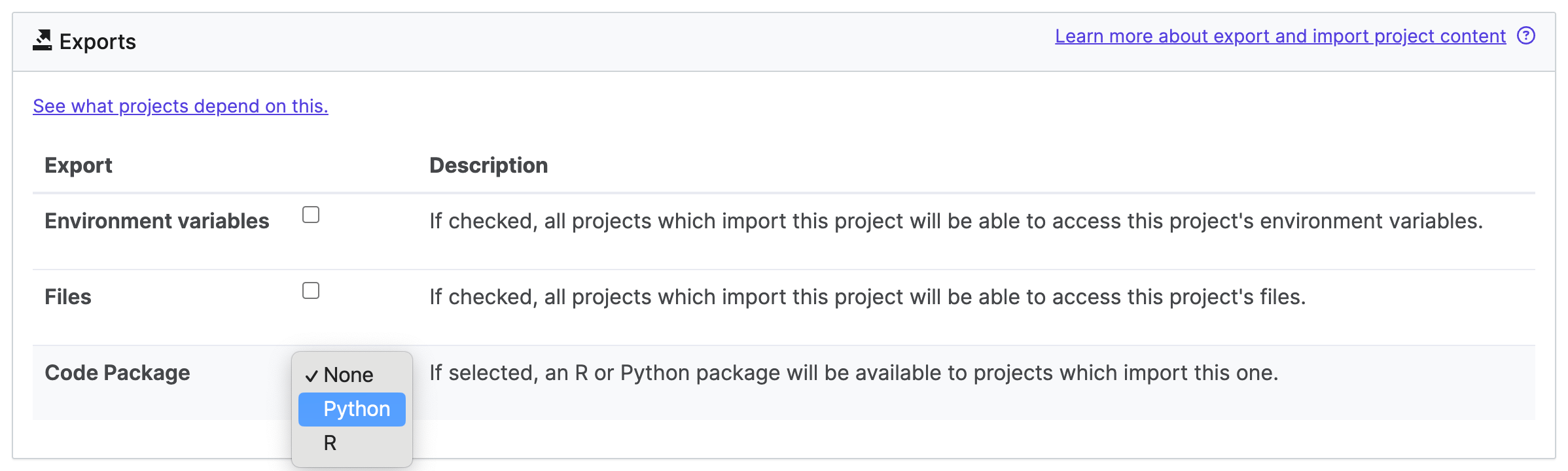 Export file packages