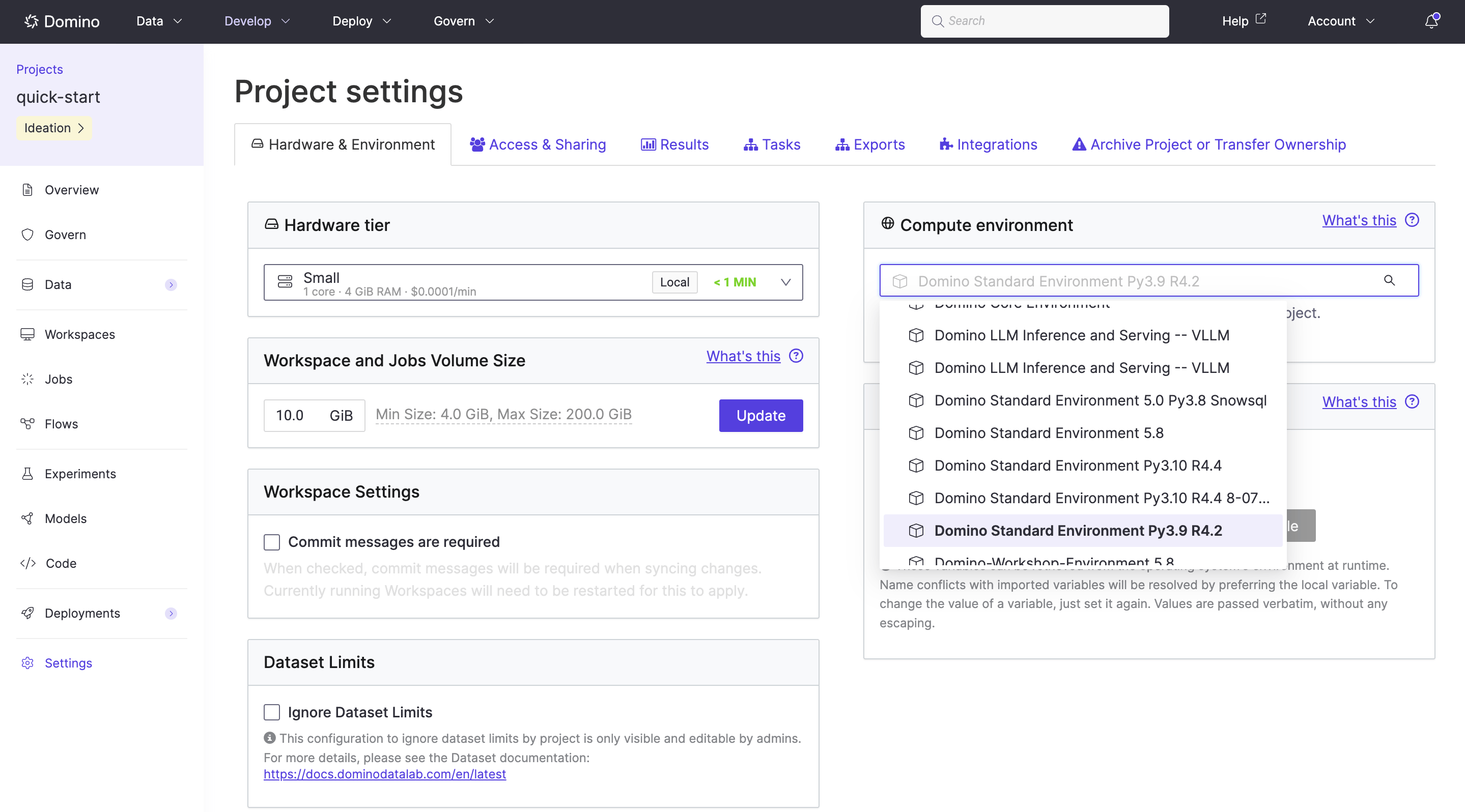 Project settings
