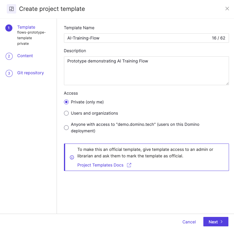 Create Template - Step 1