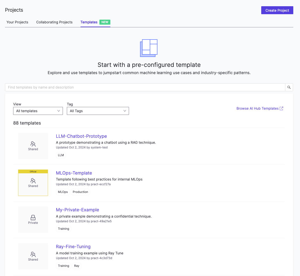 Project Template Home