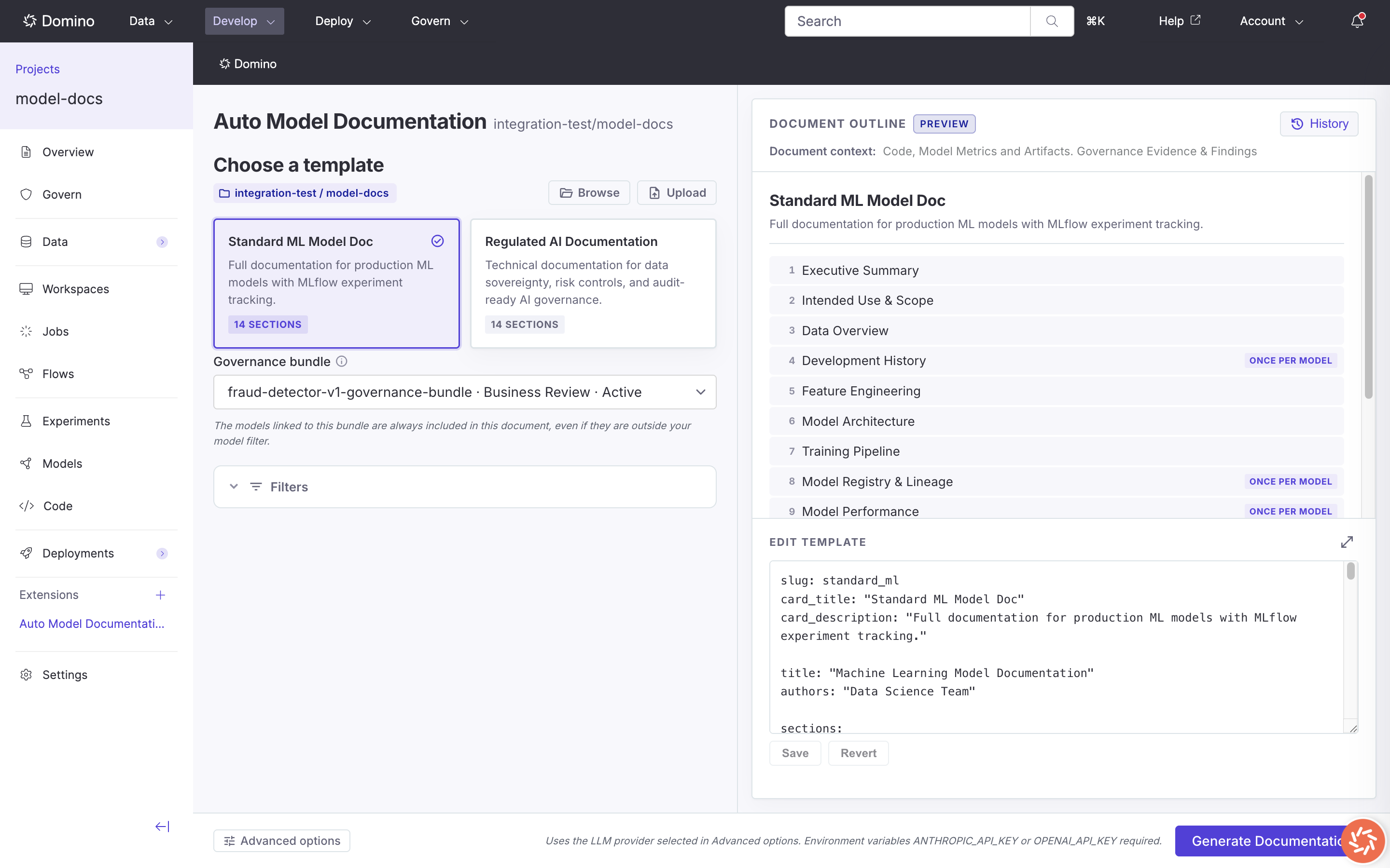 Standard ML template selected with document outline