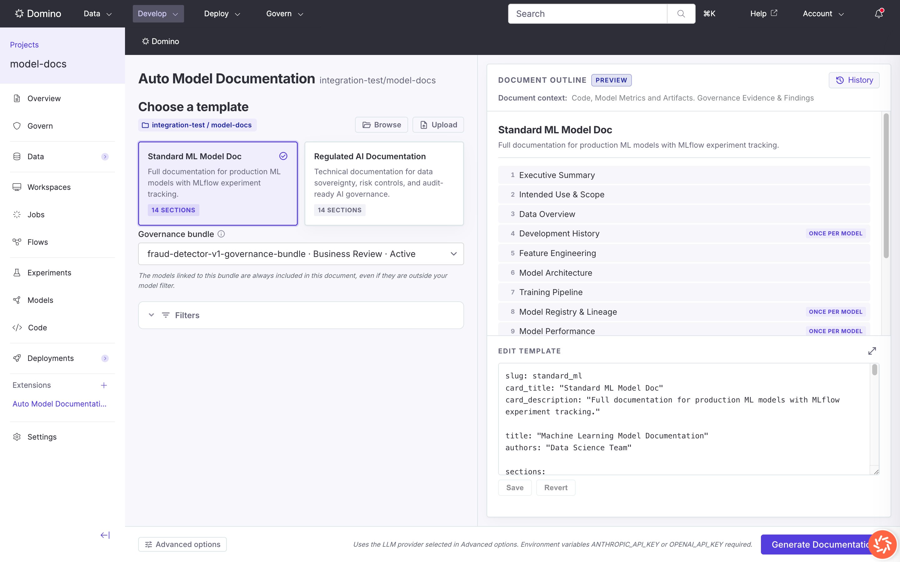 Standard ML template selected with document outline