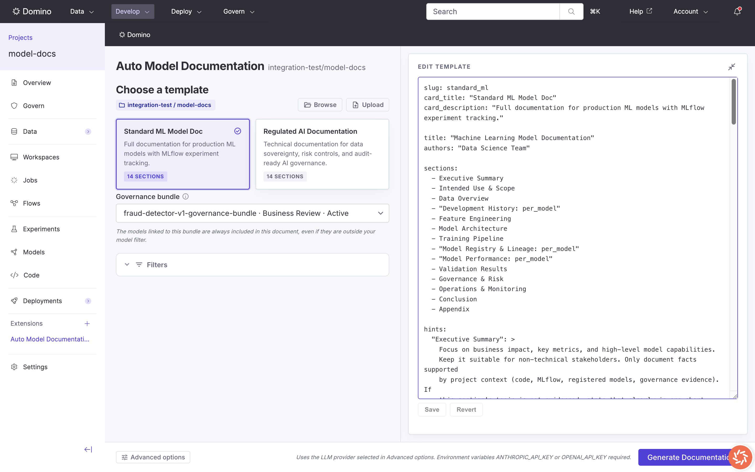 Inline template YAML editor